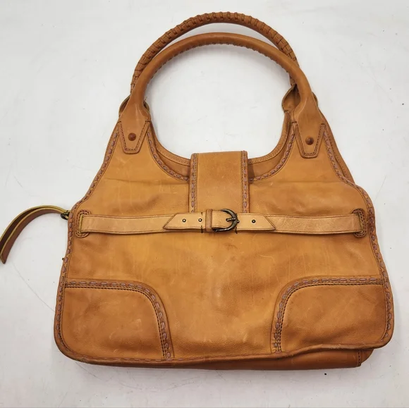 Cole Haan Musturd Yellow Leather Hobo Shoulder Hand Bag Whipstitch Boho Medium - Picture 10 of 16